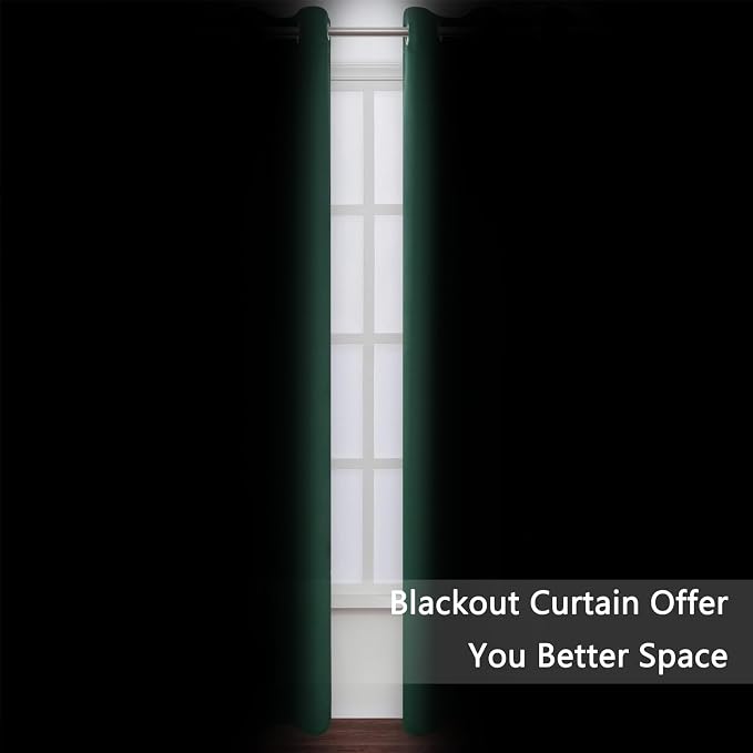 LEMOMO Blackout Curtains 52 x 120 Inch Long Dark Green Curtains Set of 2 Panels - Image 3