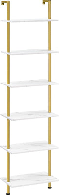 HOOBRO DIY Ladder Shelf, 6-Tier Wooden Wall Mounted Bookshelf, Narrow Gold by HOOBRO