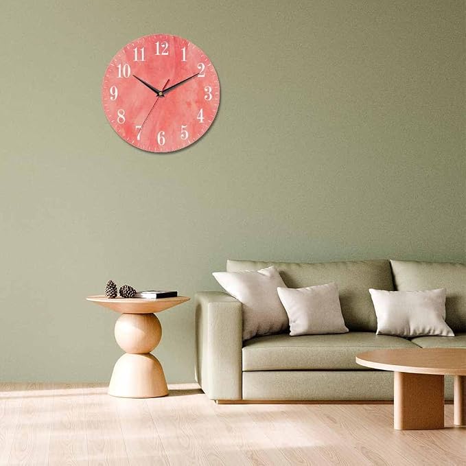 Mxocom Coral Red Wall Clock Magenta Pastel Artistic 10 Inch Silent Non Ticking - Image 7