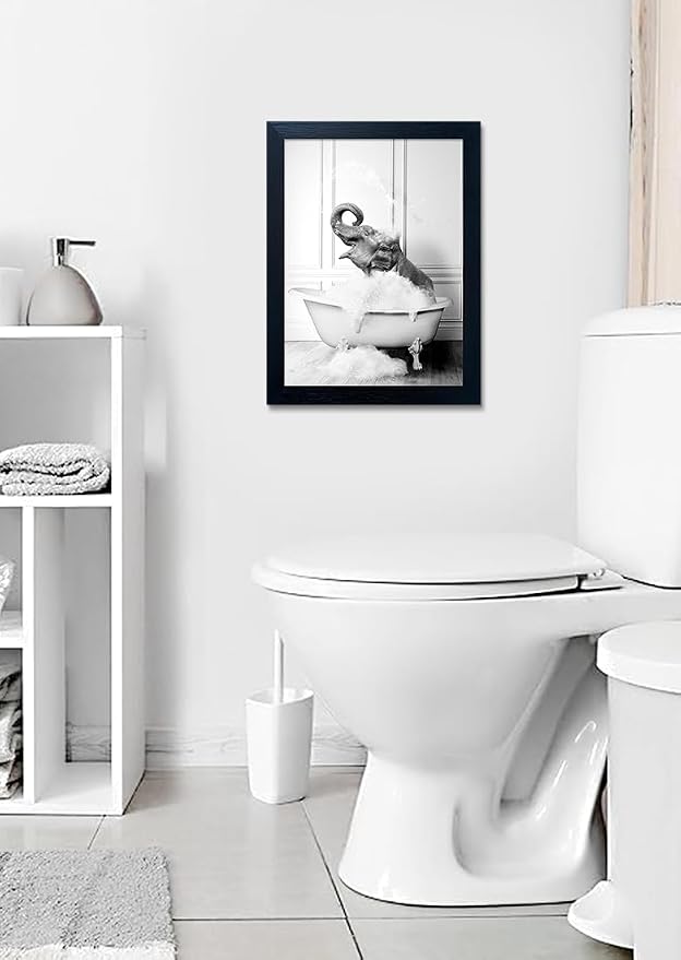 Framed Elephant Wall Art Black and White Bathroom Wall Decor Funny Animal - Image 9