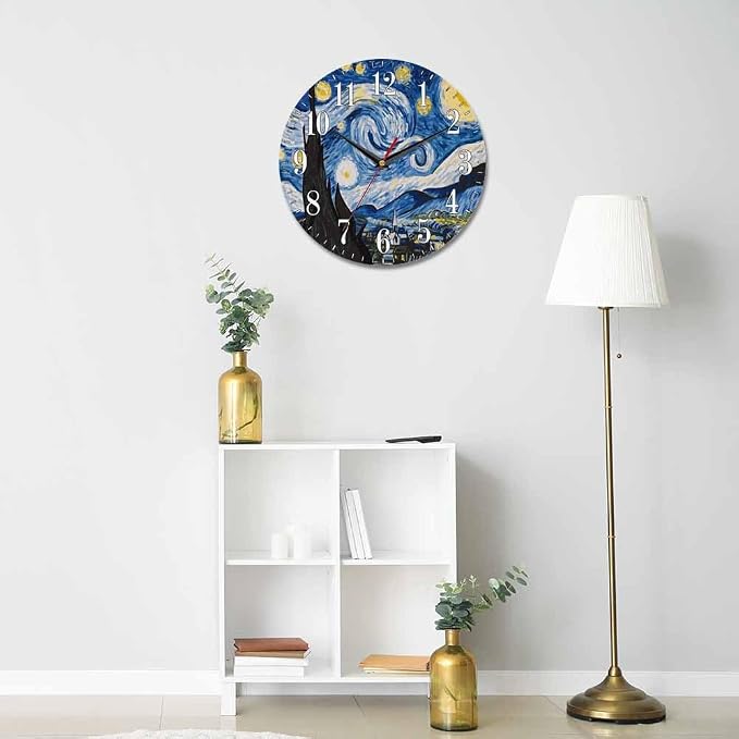 Mxocom The Starry Night Wall Clock Art Oil Painting Moon Mountain Village Van - Image 5