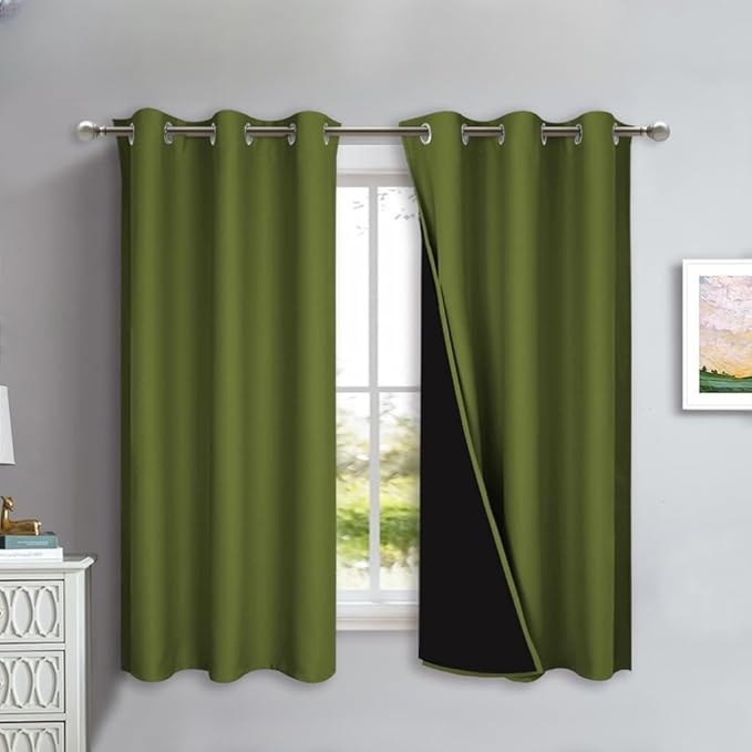 NICETOWN 100% Blackout Lined Curtains, Olive Green, 1 Pair, 2 Thick Layers by NICETOWN