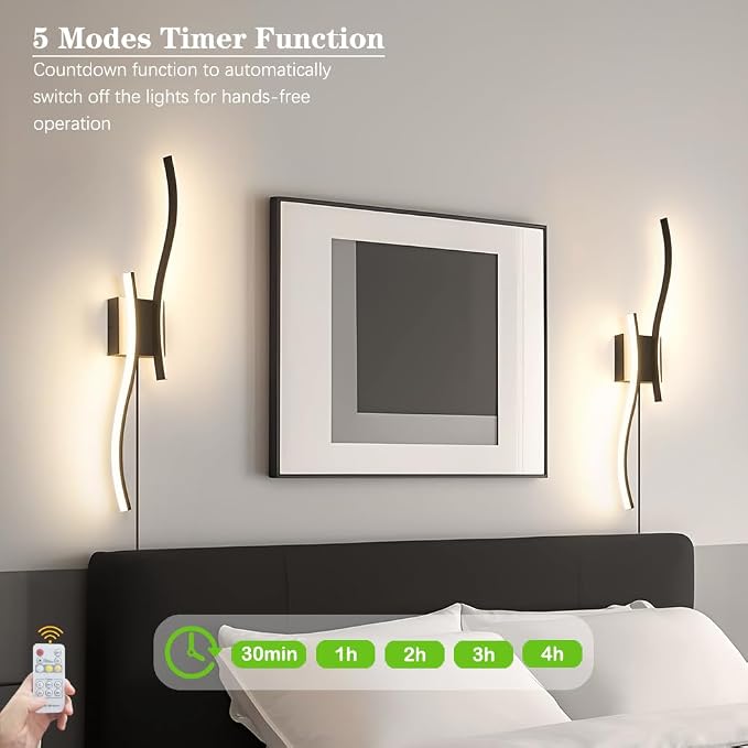 Daunton Modern Plug in Wall Sconce Set of 2, 3CCT Adjustable & Memory Function - Image 5