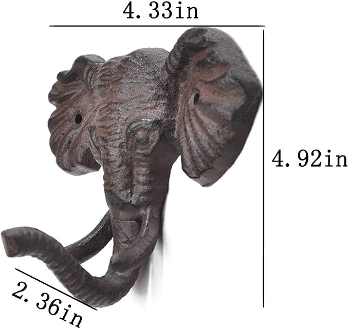 Antiqued Reproduction Cast Iron Elephant Head Single Hook Hanger Animal Shaped - Image 2