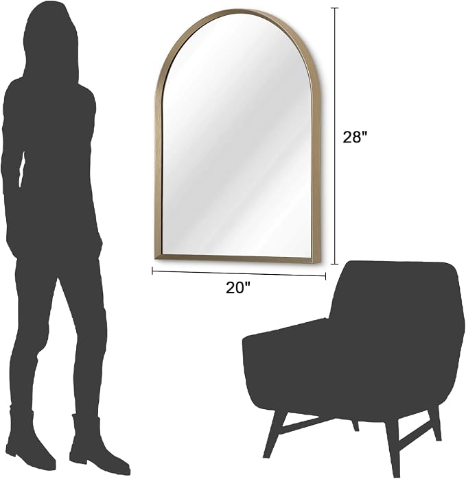 Bathroom Arched Wall Mirror Brushed Metal Vanity Wall Mounted Mirror - Image 7