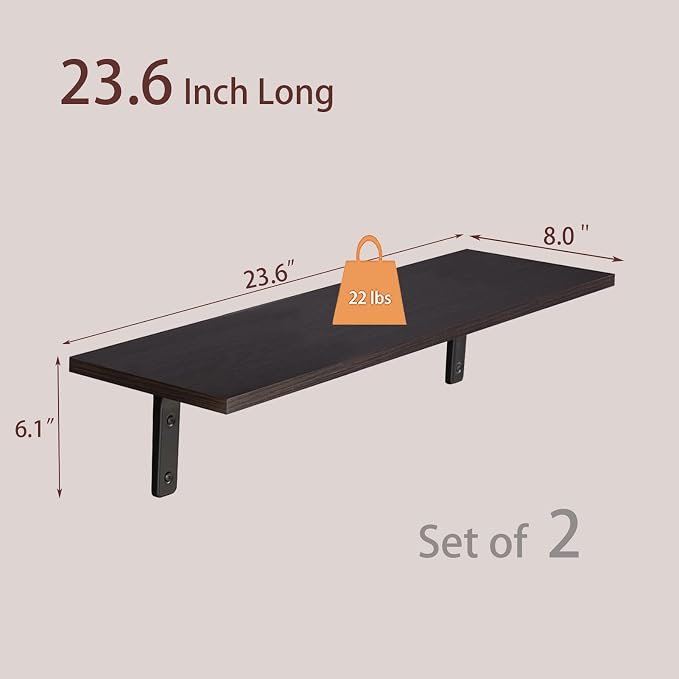 DINZI LVJ Long Wall Shelves, 23.6 Inch Wall Mounted Shelves Set of 2, - Image 3