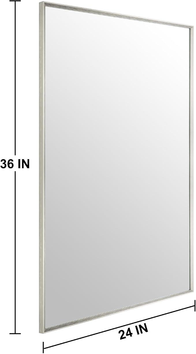 Bathroom Mirror for Wall, 36x24 Inch Metal Framed Mirror, Brushed Nickel - Image 5