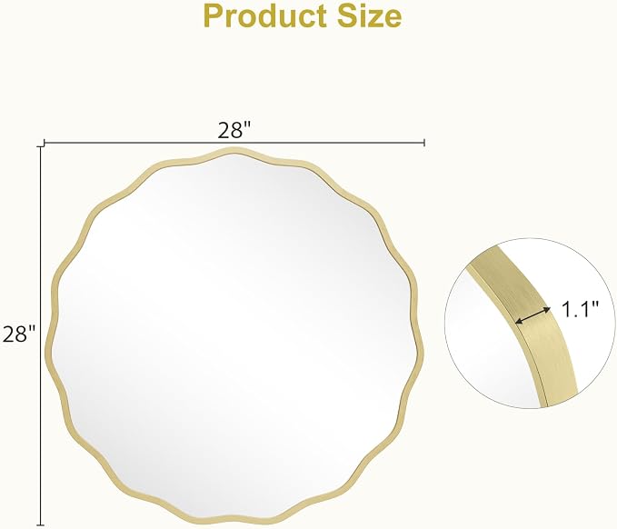 WallBeyond Round Wavy Mirror for Wall Decorative 28 inch, Modern Round Mirror - Image 6