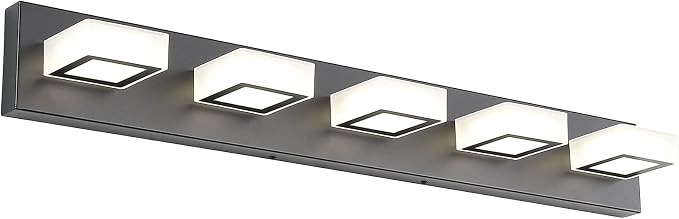 Ralbay Modern Black Bathroom Lighting Fixtures 5 Lights Adjustable Acrylic by RalbayLighting
