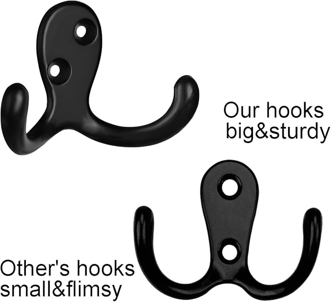 IBosins 8 Pack Heavy Duty Double Prong Coat Hooks Wall Mounted - Image 3