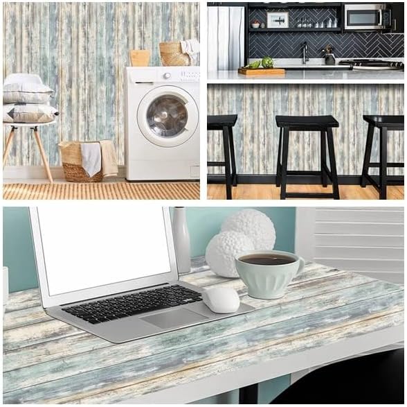 Arthome 17''x120'' Blue Rustic Wood Paper Self-Adhesive Removable Peel and - Image 4