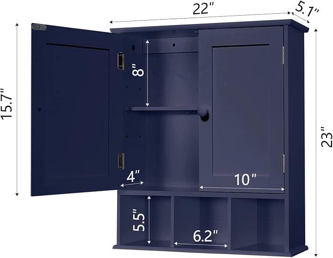 TaoHFE Blue Bathroom Over The Toilet Storage Cabinet, Wall Medicine Cabinet - Image 2