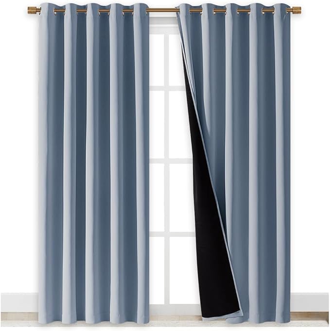 NICETOWN 100% Blackout Window Curtain Panels, Vintage Blue, 2 Pieces, Cold and - Image 2
