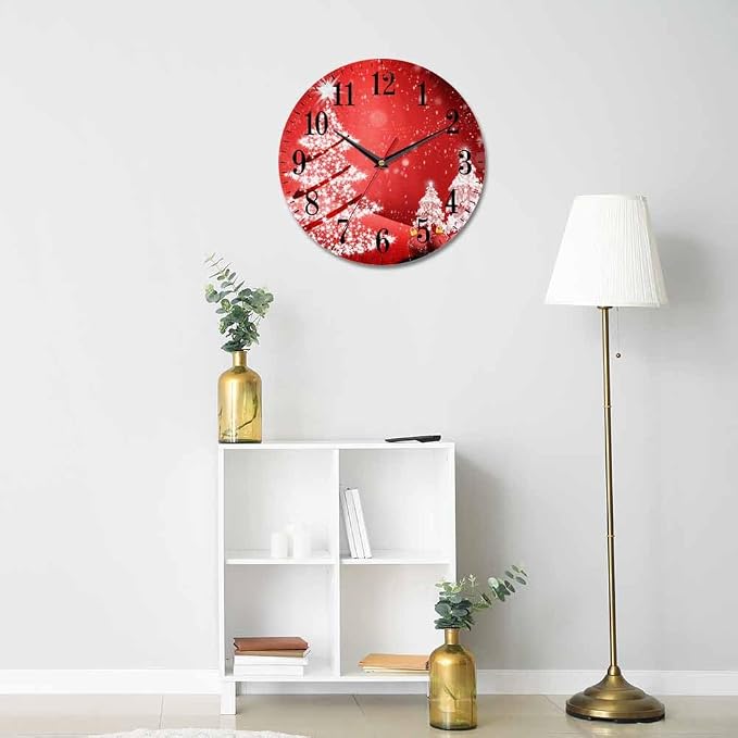 Mxocom Christmas Wall Clock White Christmas Tree Winter Snowflake New Year Red - Image 5