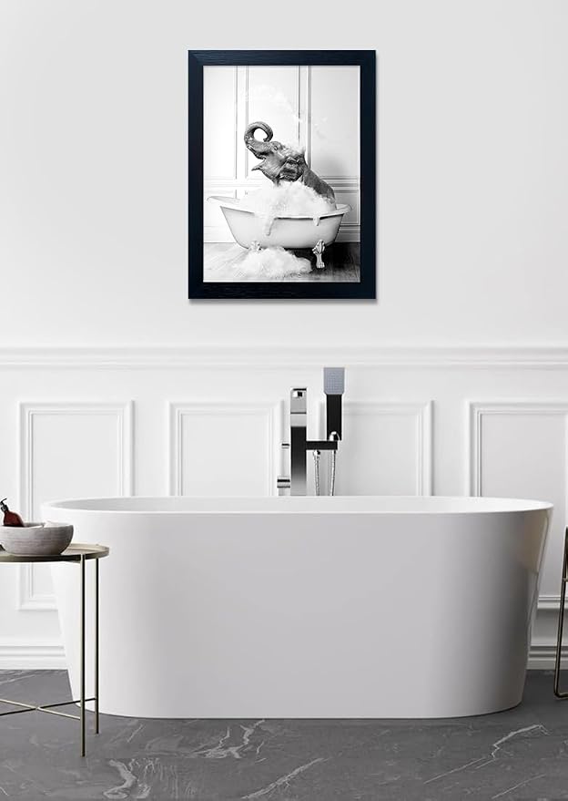 Framed Bathroom Wall Decor Elephant in Bathtub Pictures Wall Art Black and - Image 6