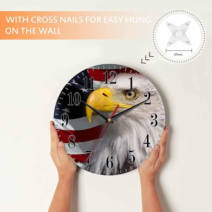 Mxocom American Bald Eagle Wall Clock USA Flag Majestic Bird Freedom 10 Inch - Image 4