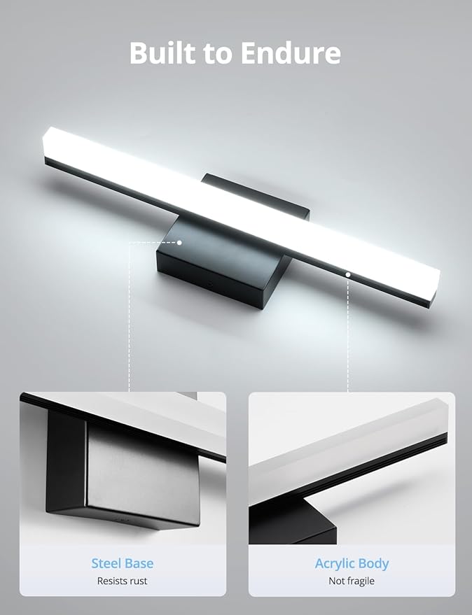 Combuh 2 PackLED Bathroom Vanity Light Bar 16 Inch 9W Black IP44 Over Mirror - Image 5