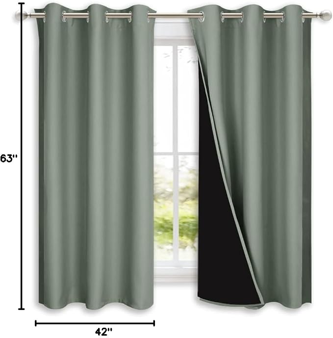NICETOWN Greyish Green 100% Blackout Lined Curtains, 2 Thick Layers Completely - Image 9