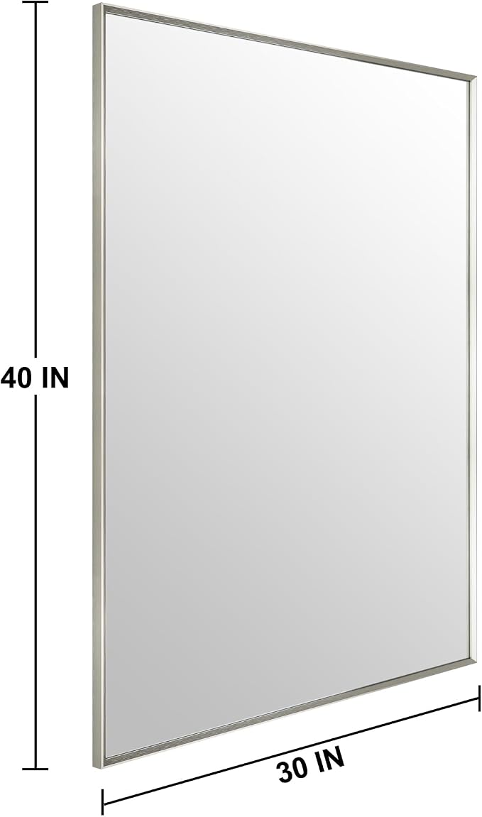 Bathroom Mirror for Wall, 30x40 Inch Metal Framed Mirror, Brushed Nickel - Image 4