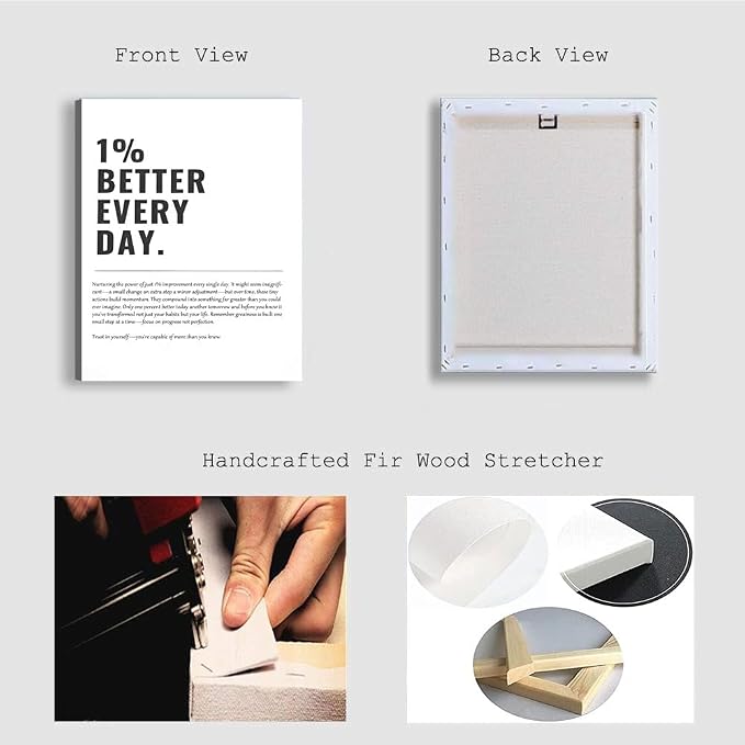 Framed 1% Better Every Day Motivational canvas Wall Art Inspirational Wall - Image 5