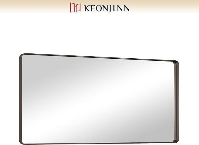Keonjinn Black Bathroom Mirror for Over Sink, 48 x 24 Inch Large Rounded - Image 9