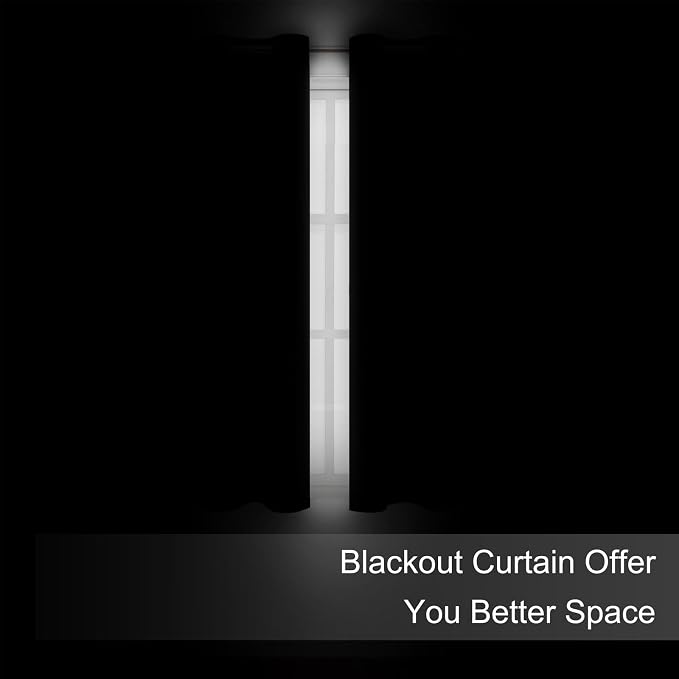 LEMOMO Blackout Curtains 66 x 54 Inch Long Black Curtains Set of 2 Panels Room - Image 3