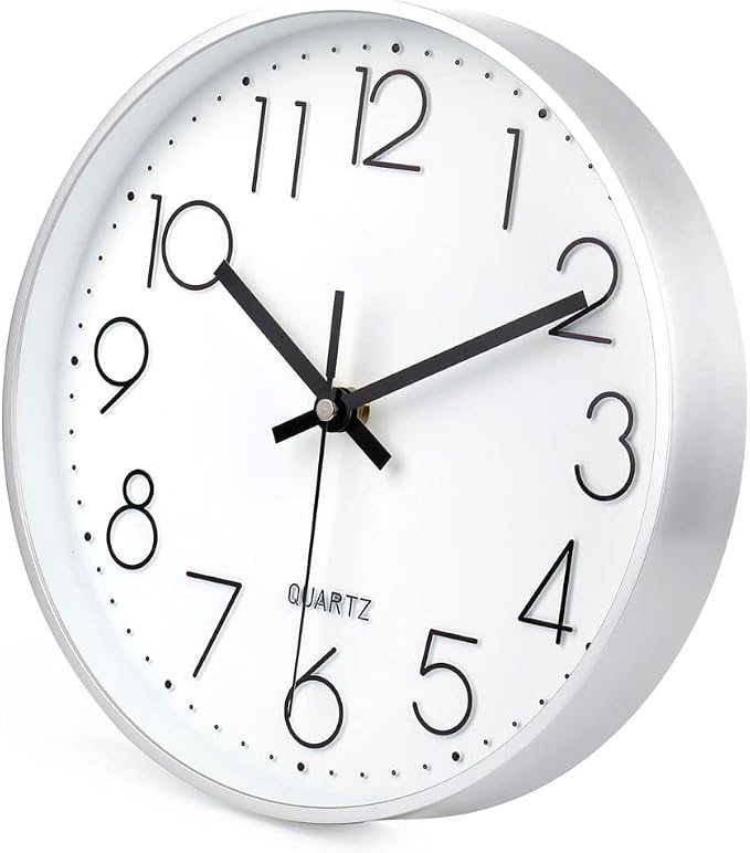 jomparis 10 Inch Silver Wall Clock Battery Operated Silent & Non-Ticking Wall - Image 3