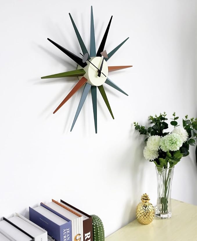 Mid Century Modern Wall Clock Large Silent Non Ticking 18 inch Solid Wood Retro - Image 5