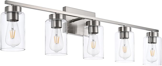 5 Light Bathroom Vanity Light Fixtures, Brush Nickel Modern Wall Lights - Image 4