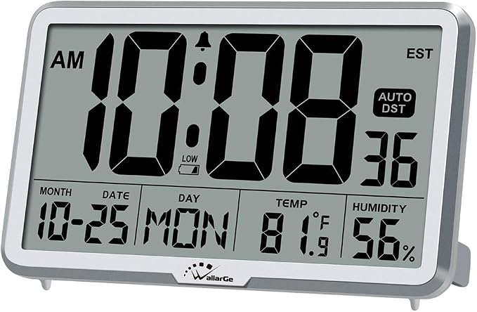 WallarGe Auto Set Digital Wall Clock Battery Operated, Desk Clocks by WallarGe