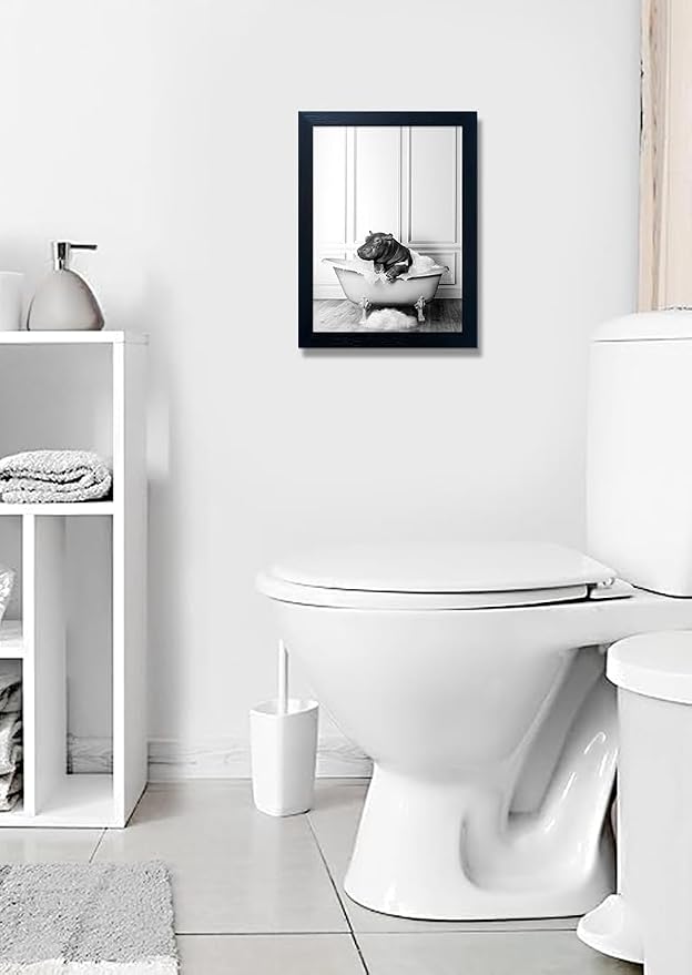 Black and White Bathroom Wall Decor Funny Hippo in Bathtub Wall Art Framed - Image 7