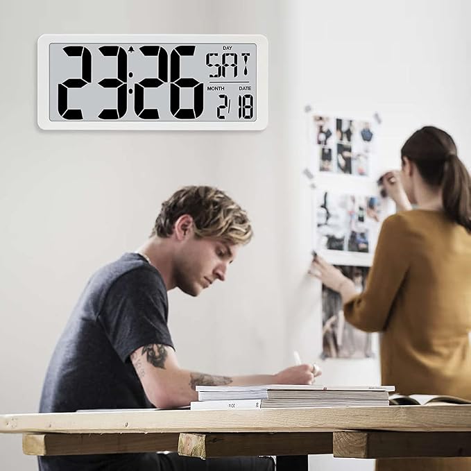 TXL 14.2" Large Digital Day Wall Clock, Custom 8 Languages Calendar, Count - Image 7