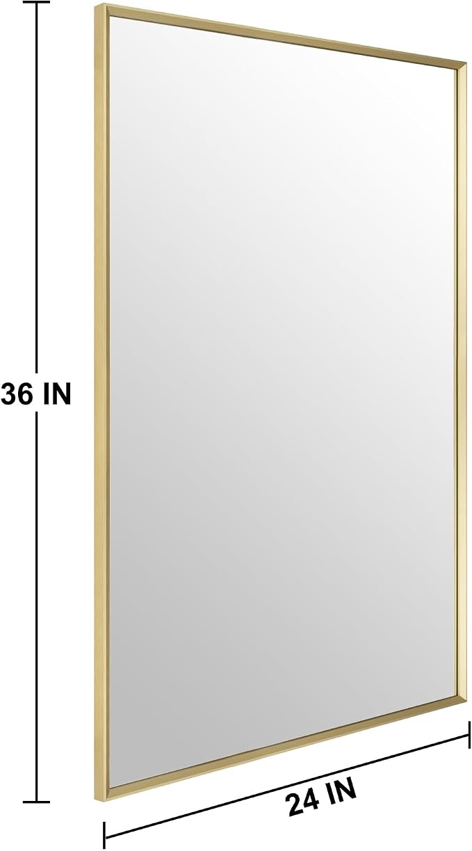 Bathroom Mirror for Wall, 36x24 Inch Metal Framed Mirror, Brushed Gold - Image 5