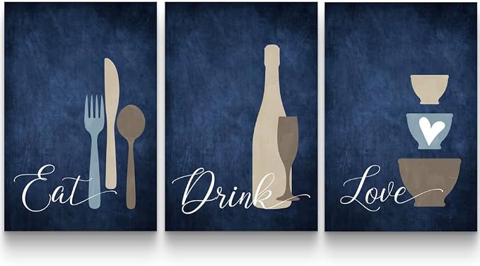 GUBIYU Kitchen Wall Art Set of 3, Rustic Farmhouse Decor, Eat Drink Love Sign by GUBIYU