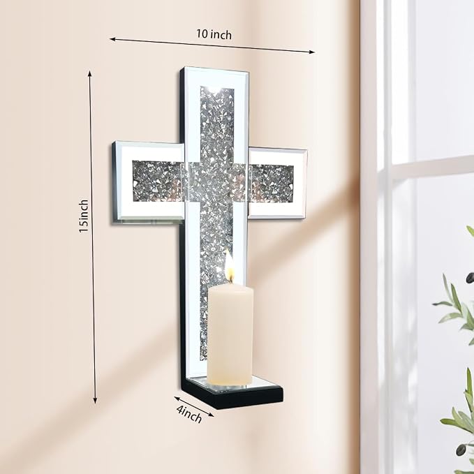 Aeveco Crystal Crush Diamond Mirrored Candle Sconces, Wall Decoration - Image 3