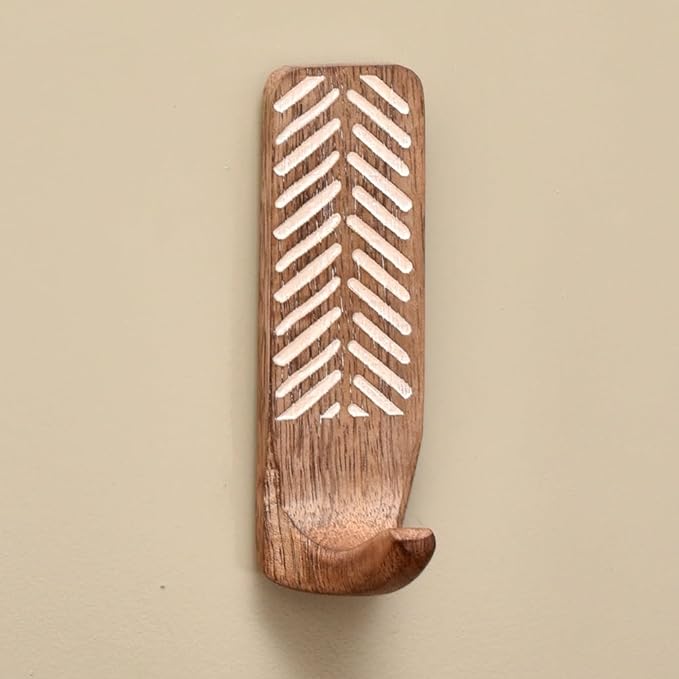 IndianShelf 10 LB- 6 Pieces Decorative Wood Adhesive Wall Hooks–Boho Peel and by IndianShelf