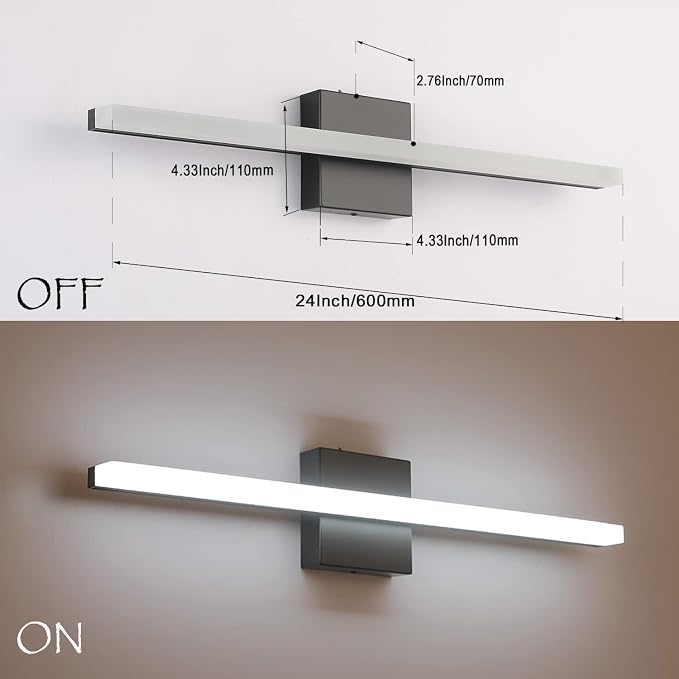 Combuh Bathroom Light Fixtures Dimmable Black Vanity Lights Bar 24 Inch 14W - Image 8