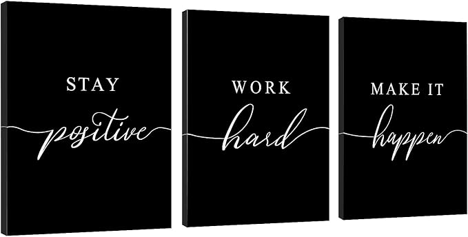 Work Hard Painting, Framed Canvas Wall Art Positive Quote, Office Wall Art by EPHANYART