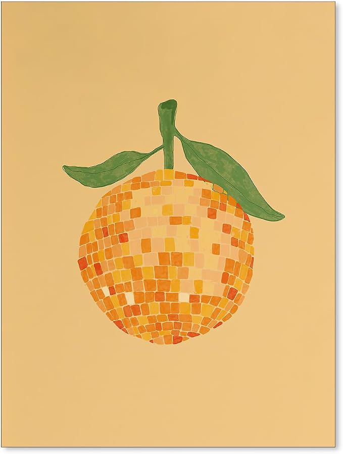 jkahh Disco Ball Orange Wall Art Retro Funky Preppy Fruit Poster Trendy Bar by Unknown