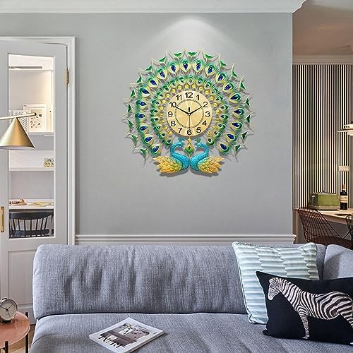 Large Peacock Wall Clock 27.6 inch Non-Ticking Silent Crystal Creative - Image 3