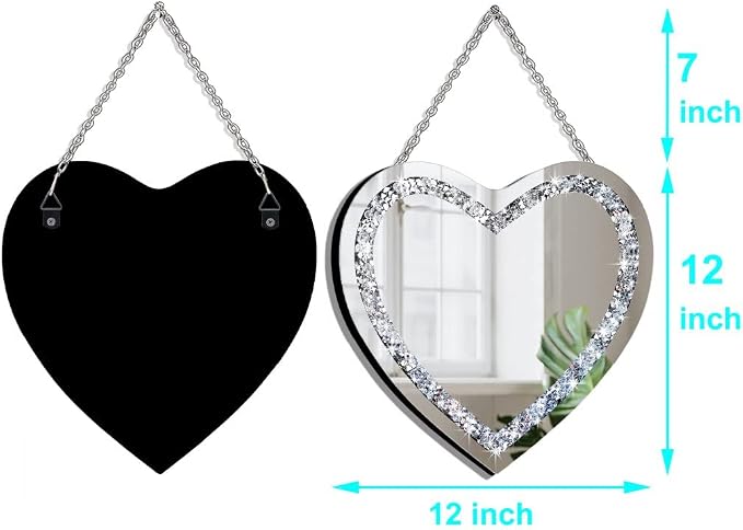 DMDFIRST Heart Shaped Silver Glass Mirror 2 Pack 12x12inch Crystal Crush - Image 7