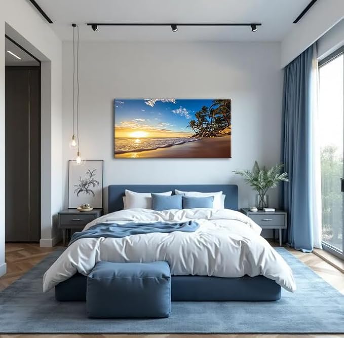 Beach Sunset Large Wall Art Tropical Palm Tree Canvas Paintings Coastal - Image 6