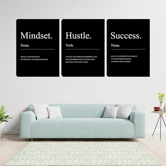 Black Motivational Mindset Wall Decor Canvas Wall Art Hustle Posters Prints - Image 2