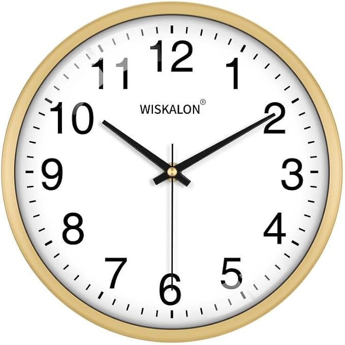 WISKALON 10 inch Wall Clock, Silent Non-Ticking Elegant Golden Frame Clock by WISKALON