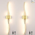 Daunton Modern Gold Plug in Wall Sconces Set of Two, RC Dimmable LED Plug in by Daunton