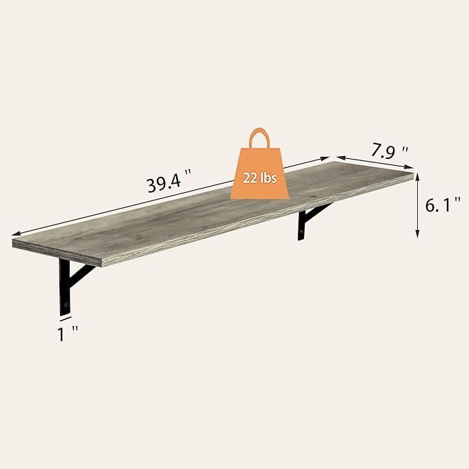 DINZI LVJ Long Wall Shelves, 39.4Inch Wall Mounted Shelves Set of 2, - Image 3