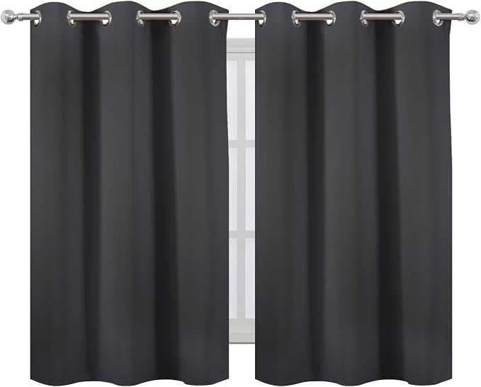 LEMOMO Dark Grey Blackout Curtains 42 x 54 Inch Length Set of 2 Panels Grommet - Image 2