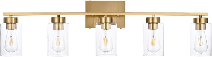 5 Light Bathroom Vanity Light Fixtures, Brushed Brass Modern Wall Lights - Image 2