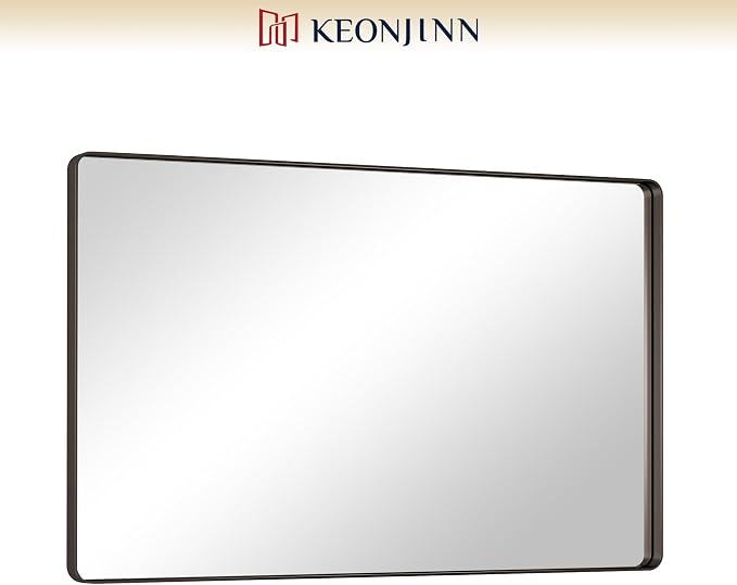 Keonjinn Black Bathroom Mirror for Over Sink, 48 x 30 Inch Rounded Rectangle - Image 9