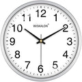 WISKALON 10 Inch Wall Clock, Silent Non-Ticking Round Silver Frame Clock by WISKALON